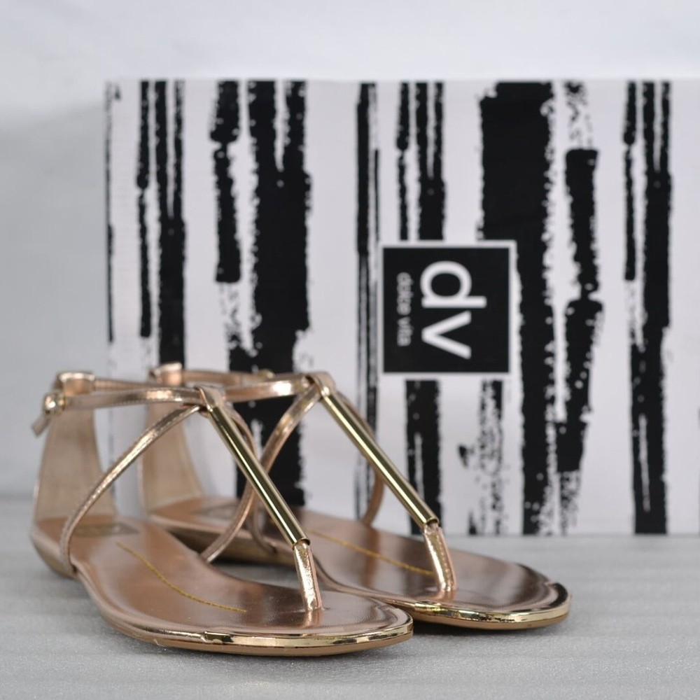 Dolce Vita Rose Gold Metallic T-Strap Flat Sandals